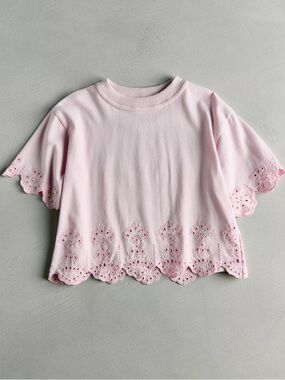 Sea New York x Zara Light Pink Eyelet Trim Short Sleeve Top size 6-7
